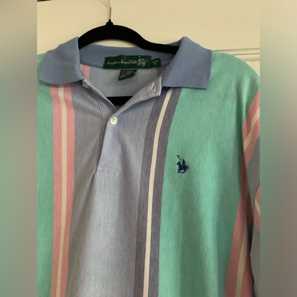 Vtg Knights Of The Round Table Polo Shirt M/M 40  Pastels Stripes Golf Grandpa - Picture 9 of 9